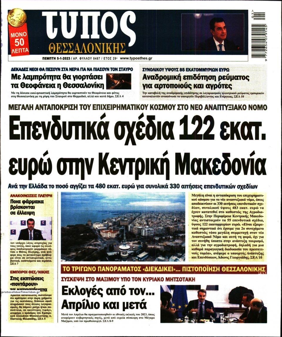 Πρωτοσέλιδο εφημερίδας Τύπος Θεσσαλονίκης