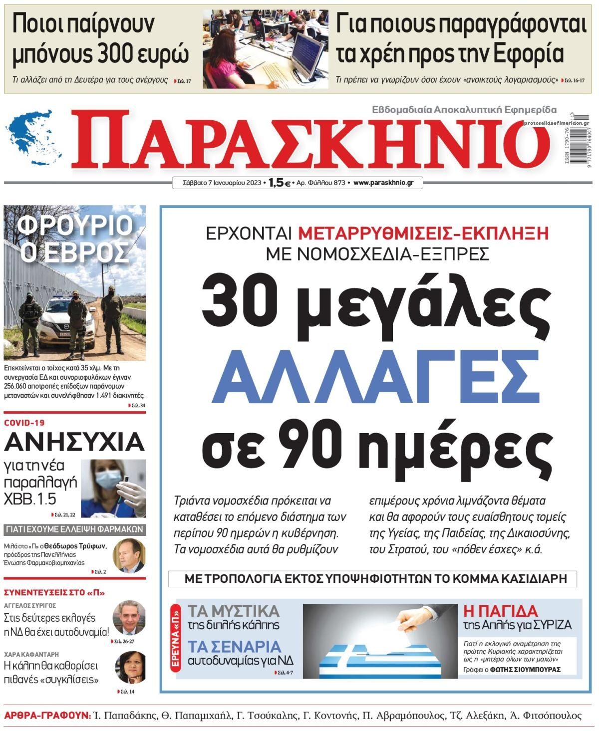 Πρωτοσέλιδο εφημερίδας Το Παρασκήνιο