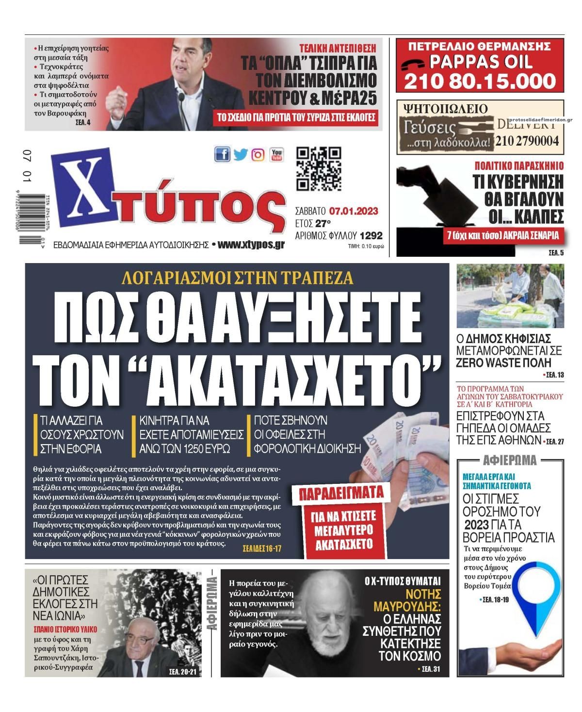 Πρωτοσέλιδο εφημερίδας Χτύπος