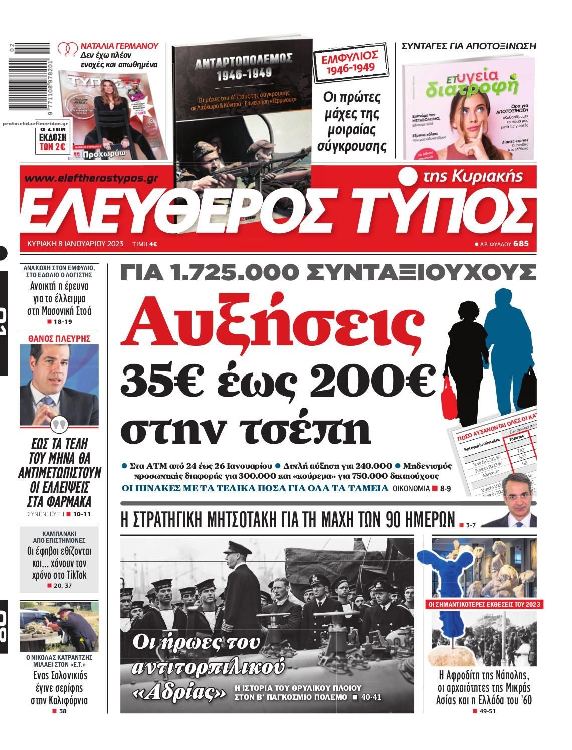 Πρωτοσέλιδο εφημερίδας Ελεύθερος Τύπος