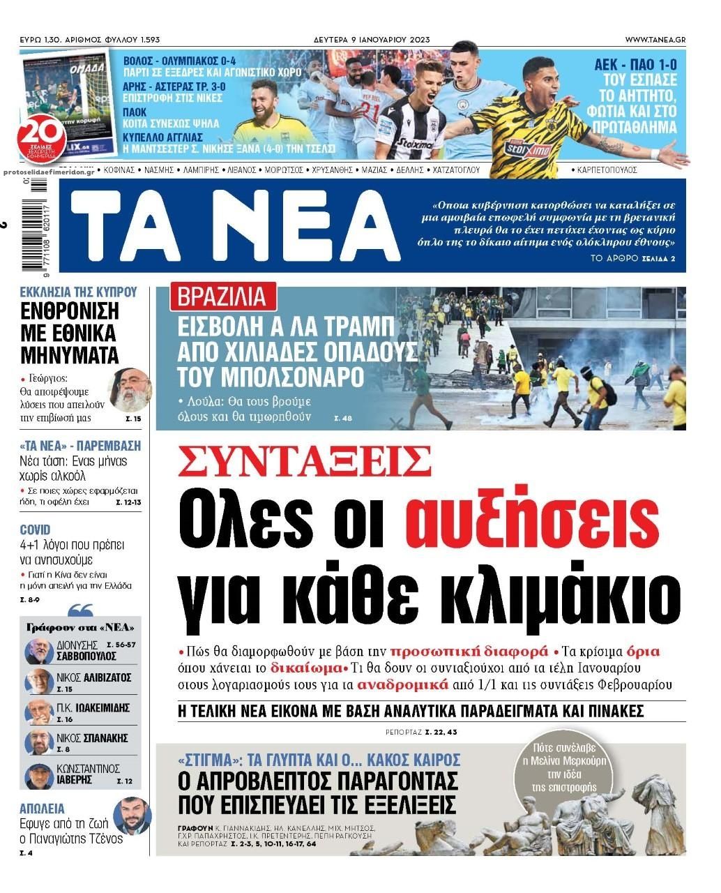 Πρωτοσέλιδο εφημερίδας Τα Νέα