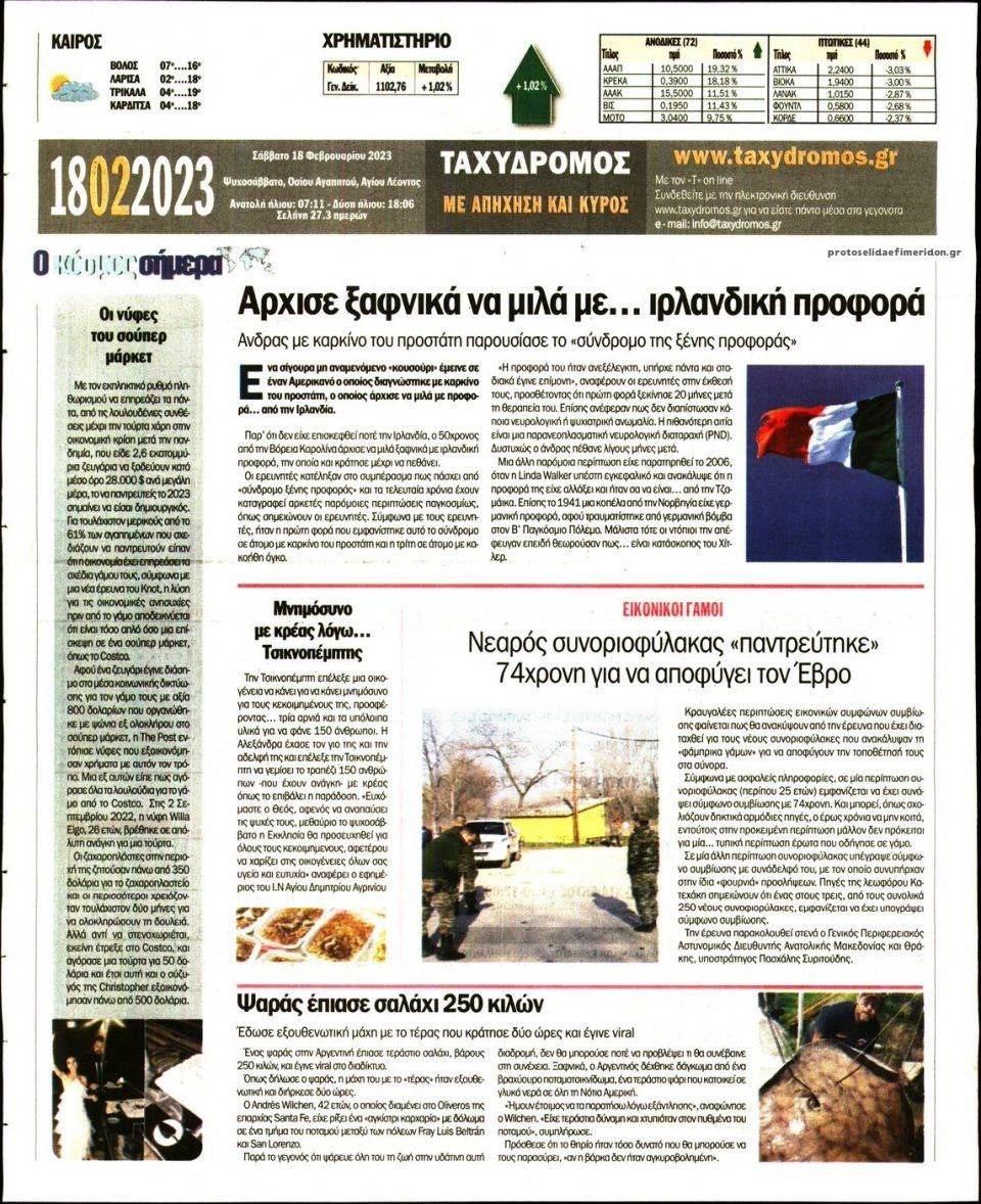 Οπισθόφυλλο εφημερίδας Ταχυδρόμος