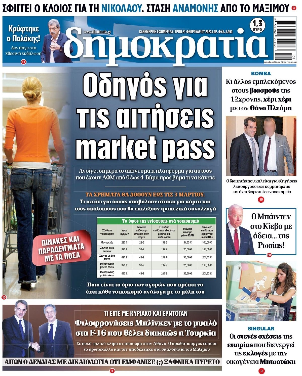 Πρωτοσέλιδο εφημερίδας Δημοκρατία