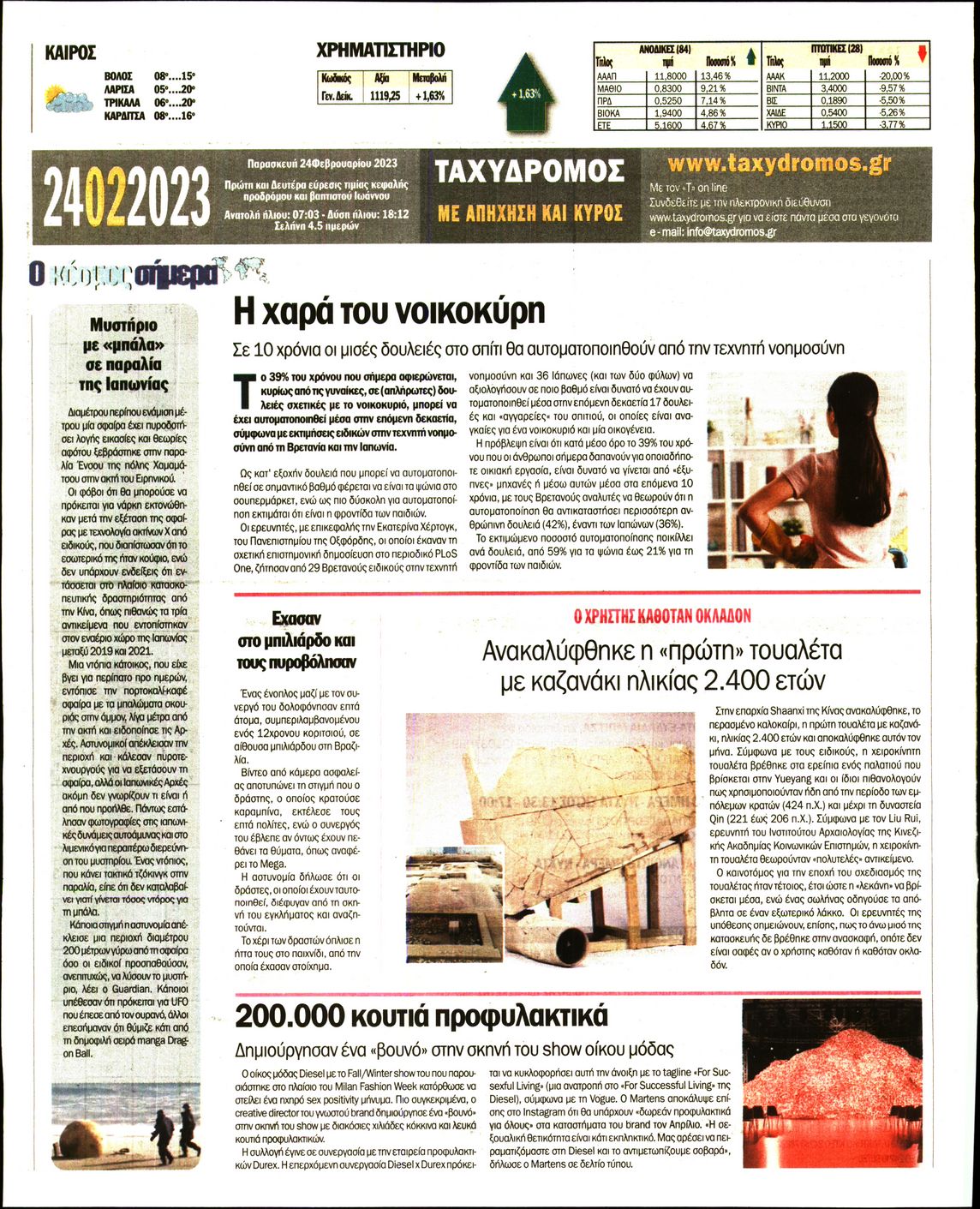 Οπισθόφυλλο εφημερίδας Ταχυδρόμος