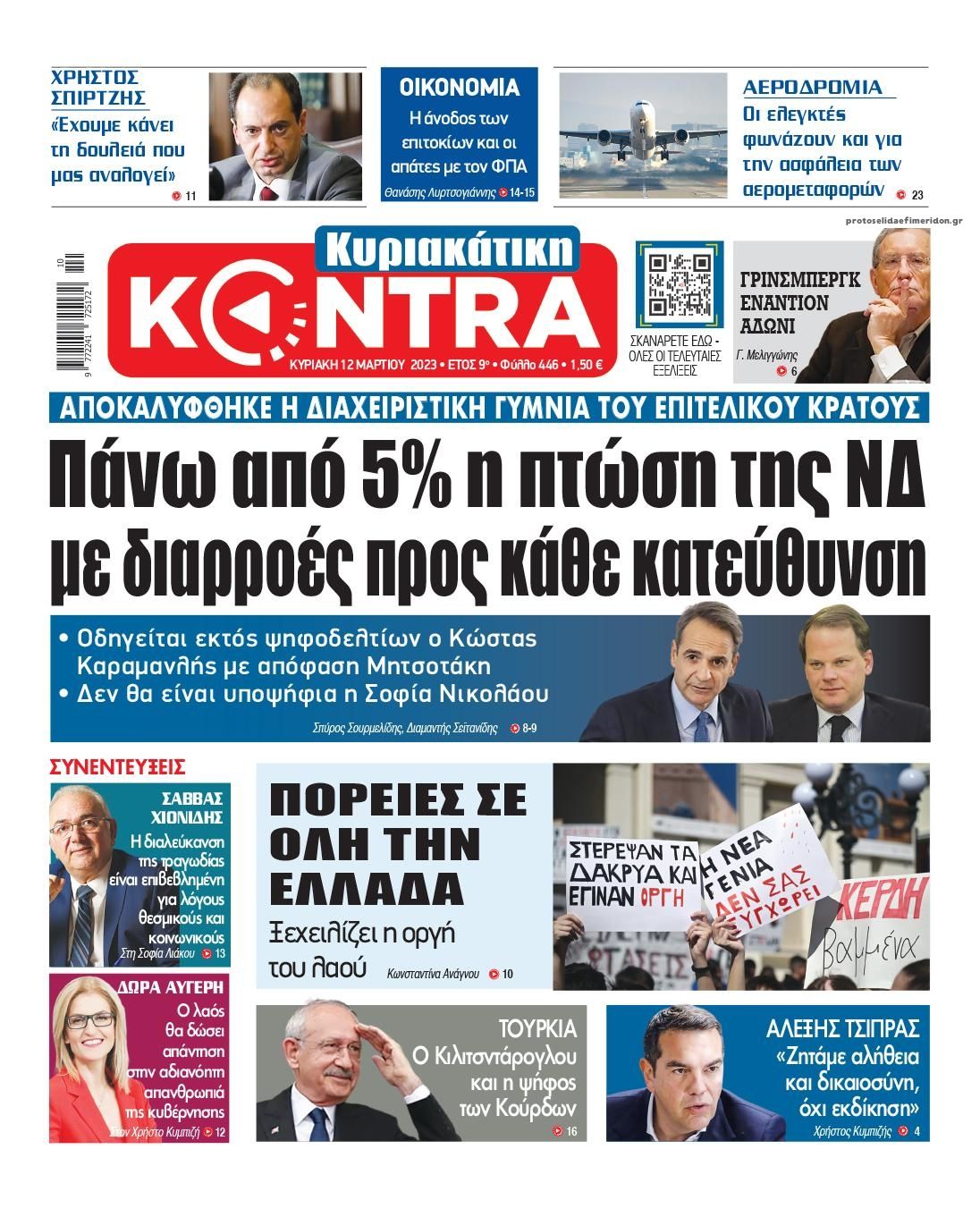 Πρωτοσέλιδο εφημερίδας Kontra News