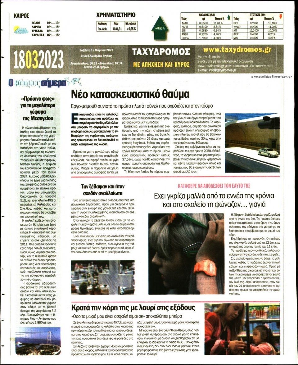 Οπισθόφυλλο εφημερίδας Ταχυδρόμος