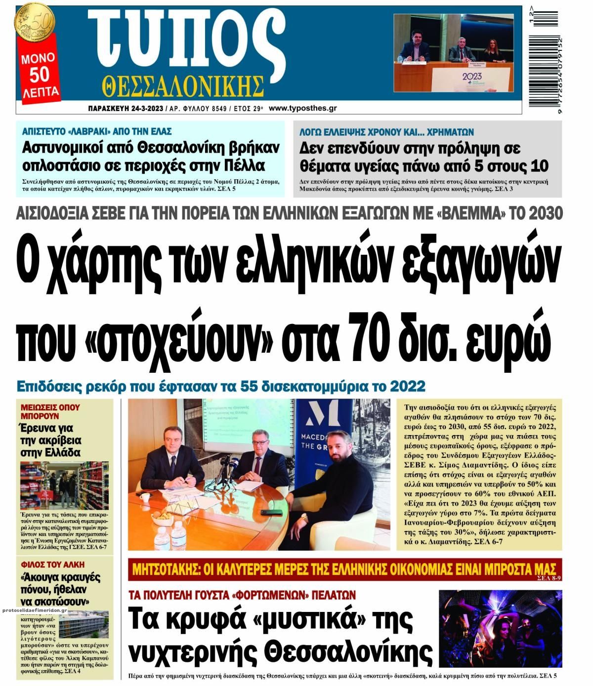 Πρωτοσέλιδο εφημερίδας Τύπος Θεσσαλονίκης