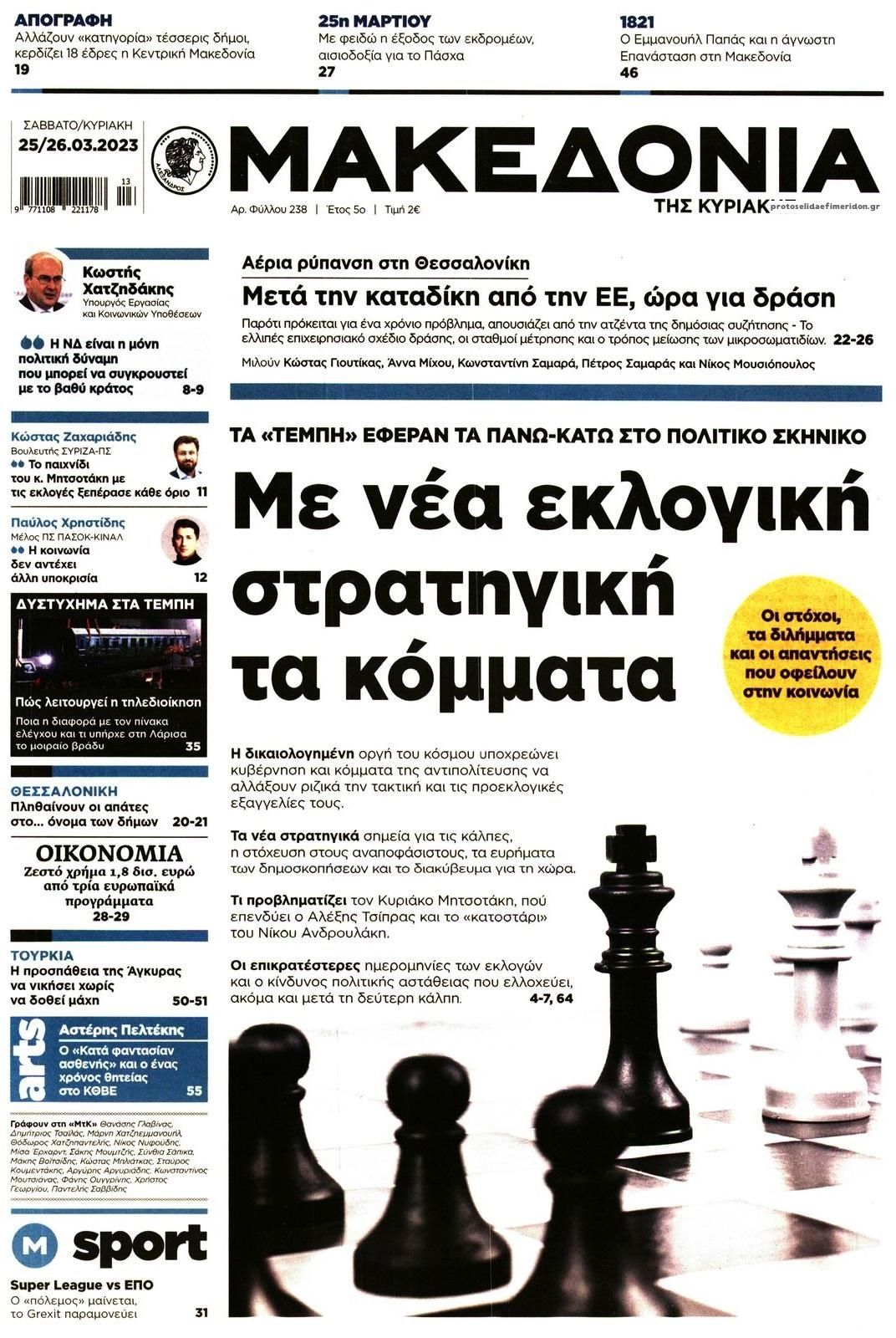 Πρωτοσέλιδο εφημερίδας Μακεδονία