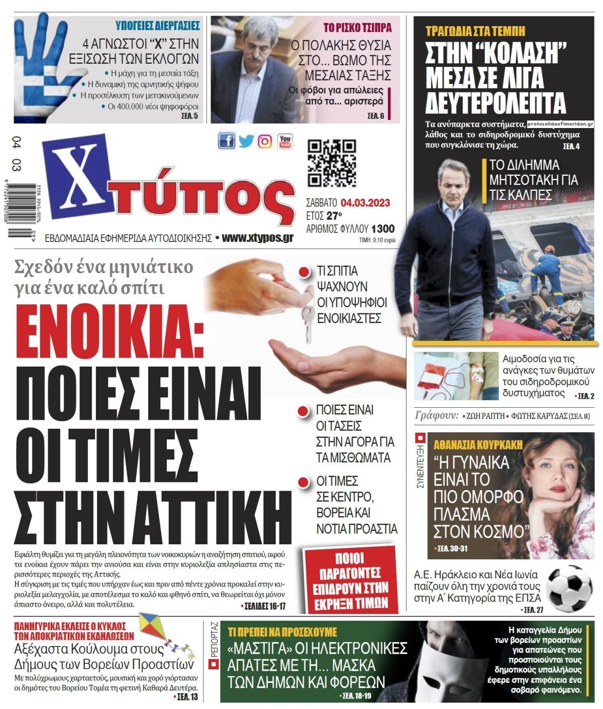 Πρωτοσέλιδο εφημερίδας Χτύπος