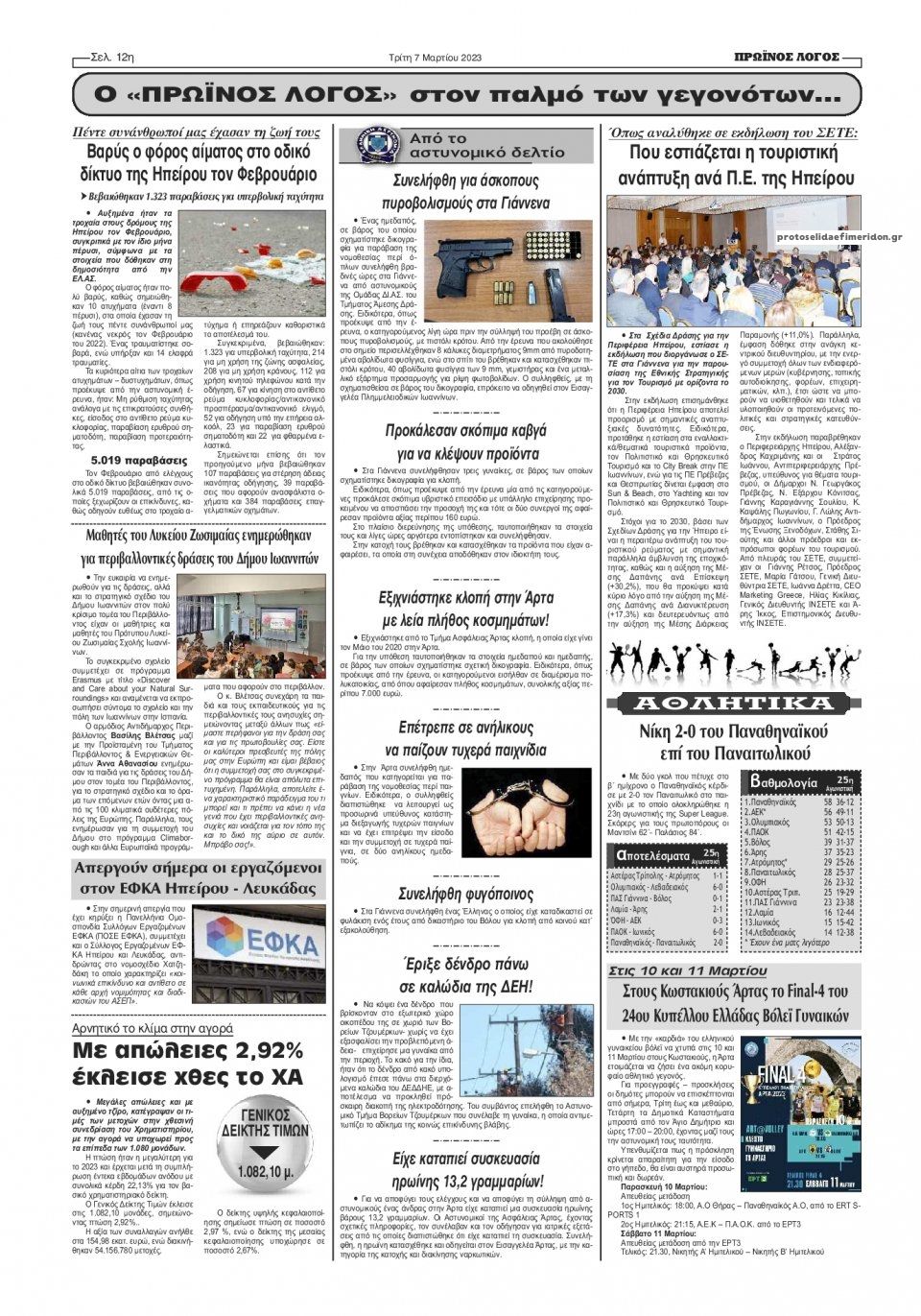 Οπισθόφυλλο εφημερίδας Πρωινός λόγος Ιωαννίνων