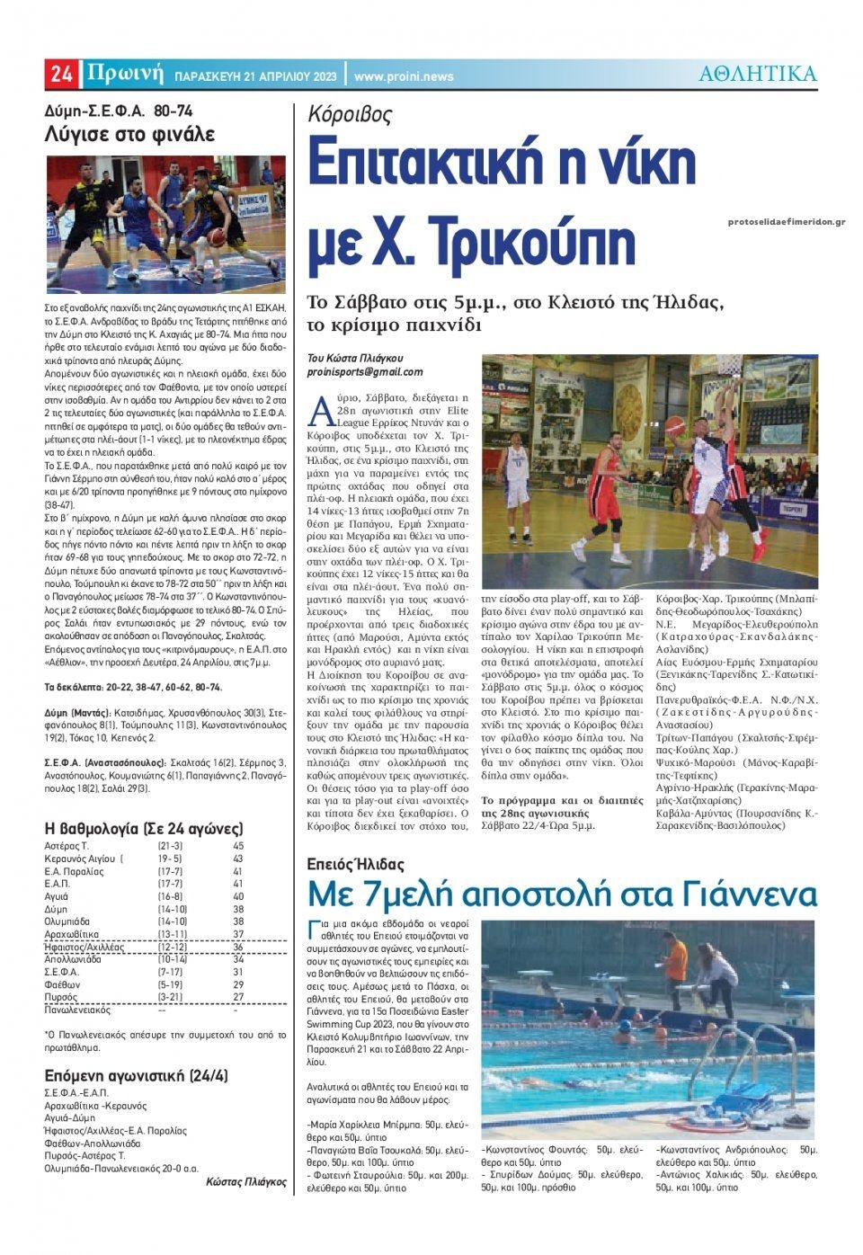 Οπισθόφυλλο εφημερίδας Πρωινή Ηλείας