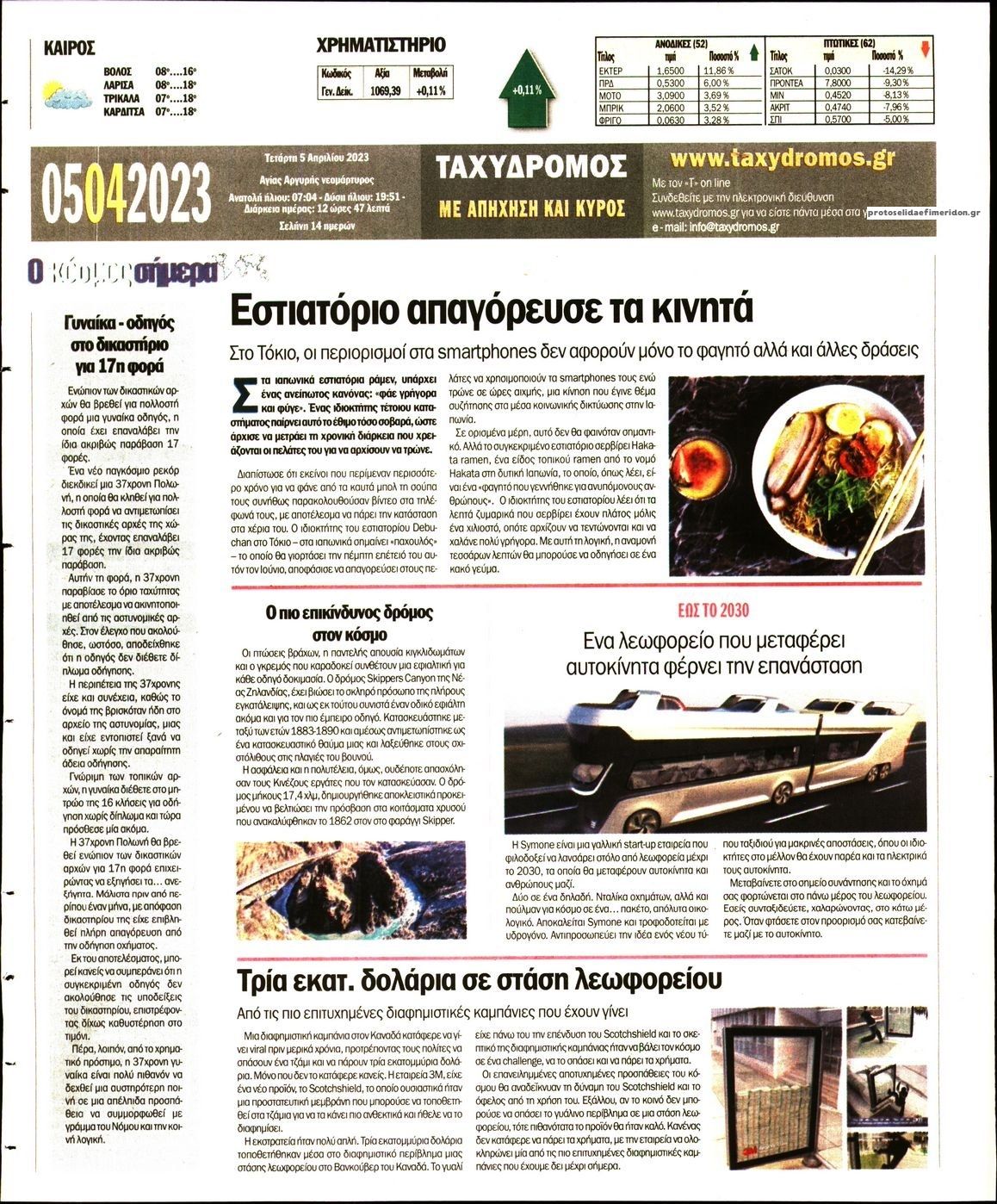 Οπισθόφυλλο εφημερίδας Ταχυδρόμος