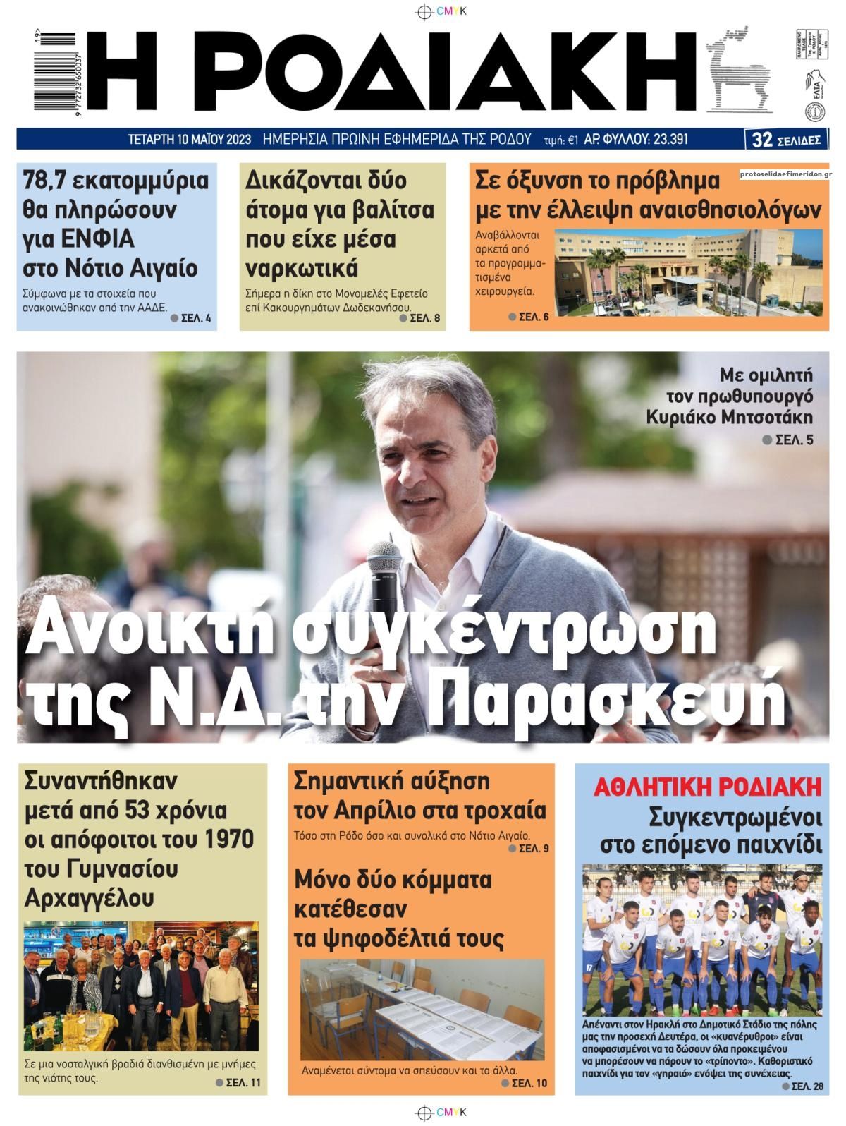 Πρωτοσέλιδο εφημερίδας Ροδιακή