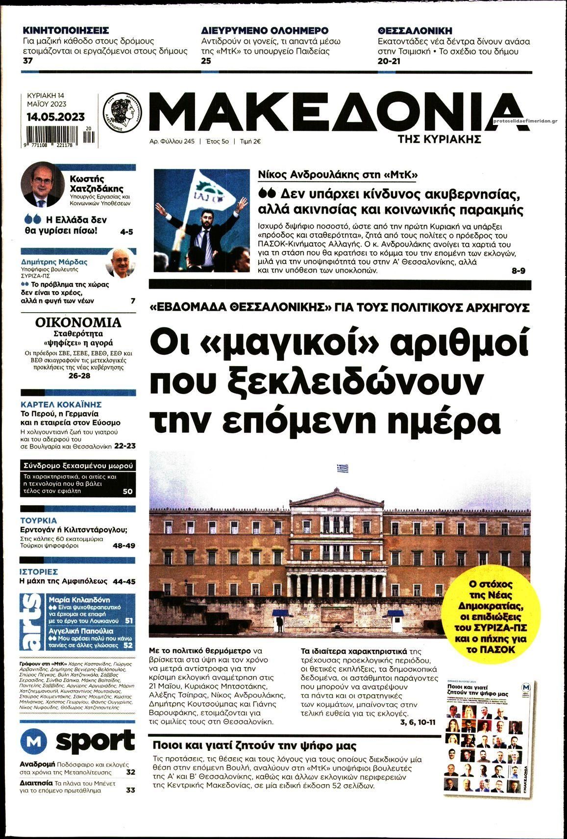Πρωτοσέλιδο εφημερίδας Μακεδονία