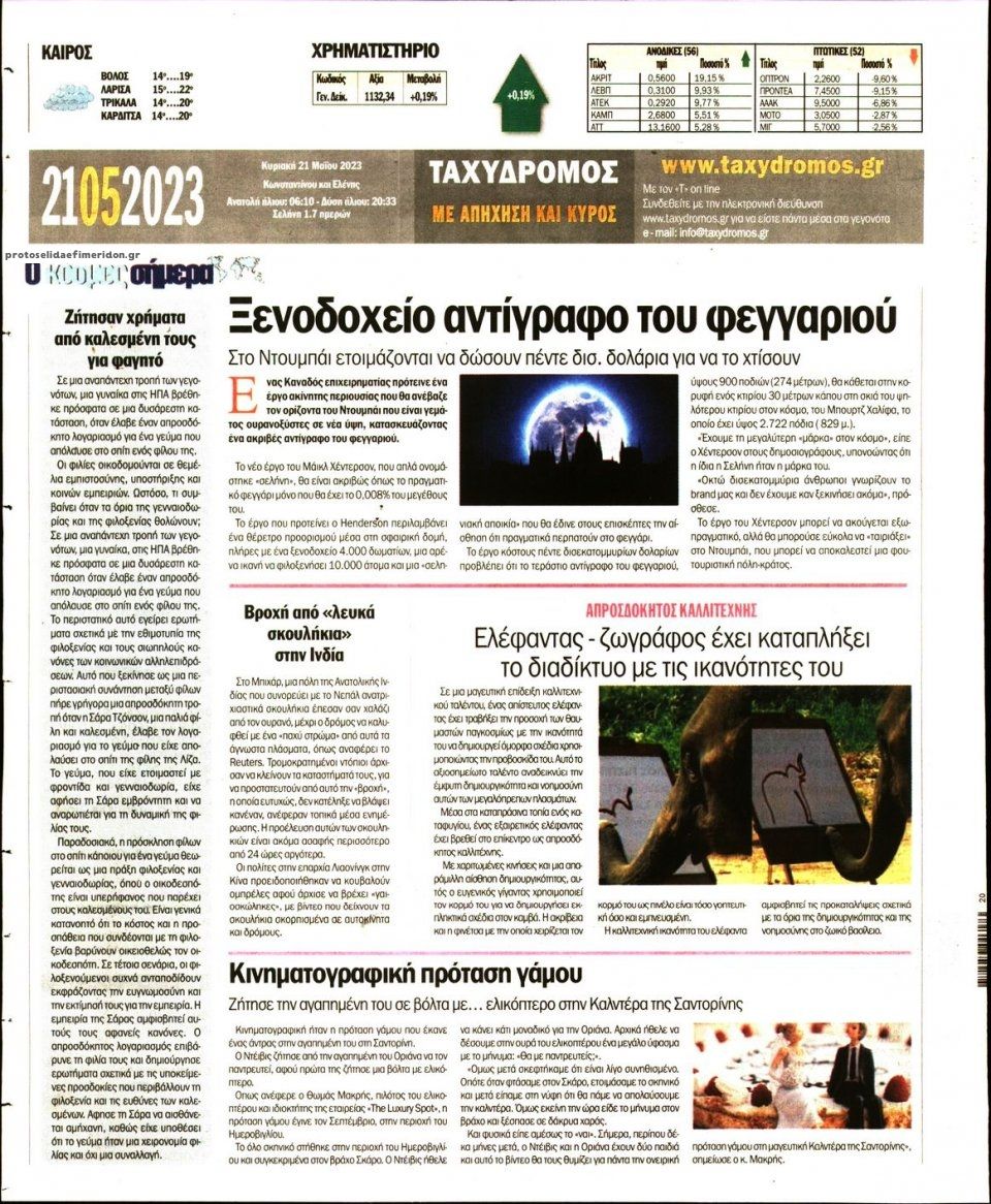 Οπισθόφυλλο εφημερίδας Ταχυδρόμος