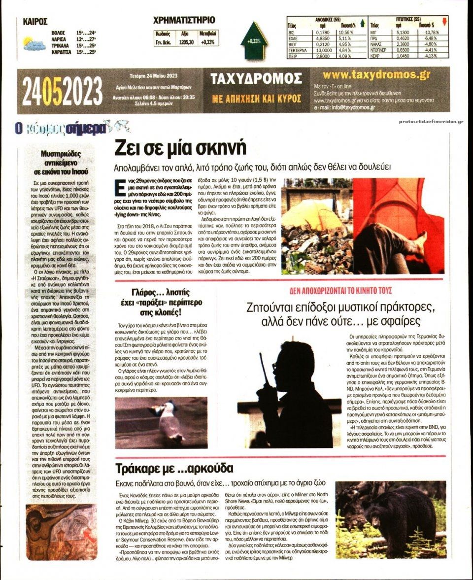 Οπισθόφυλλο εφημερίδας Ταχυδρόμος