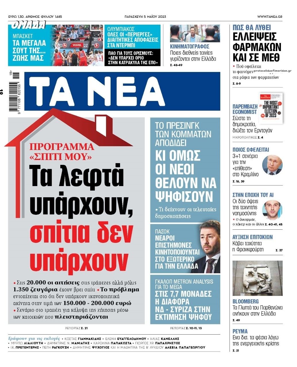 Πρωτοσέλιδο εφημερίδας Τα Νέα