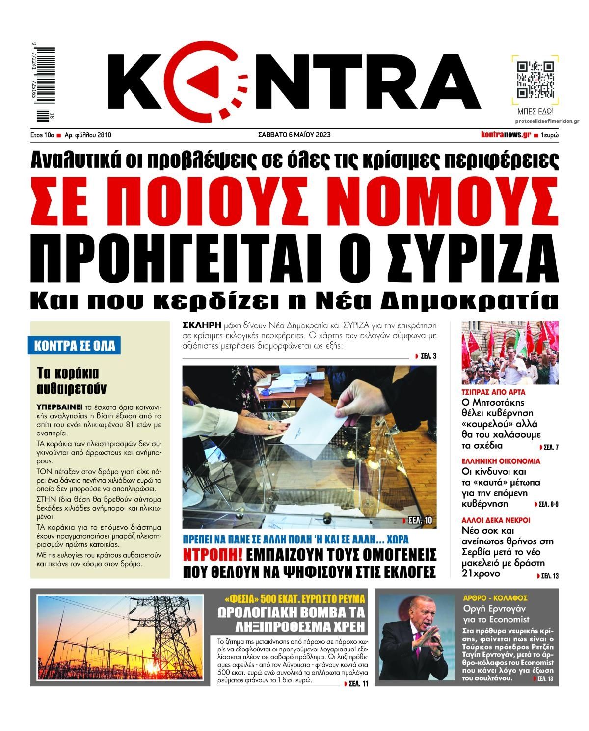 Πρωτοσέλιδο εφημερίδας Kontra News