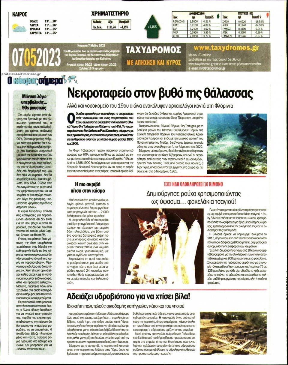 Οπισθόφυλλο εφημερίδας Ταχυδρόμος
