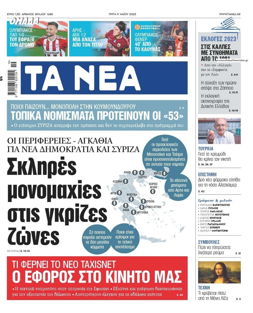 Πρωτοσέλιδο εφημερίδας Τα Νέα