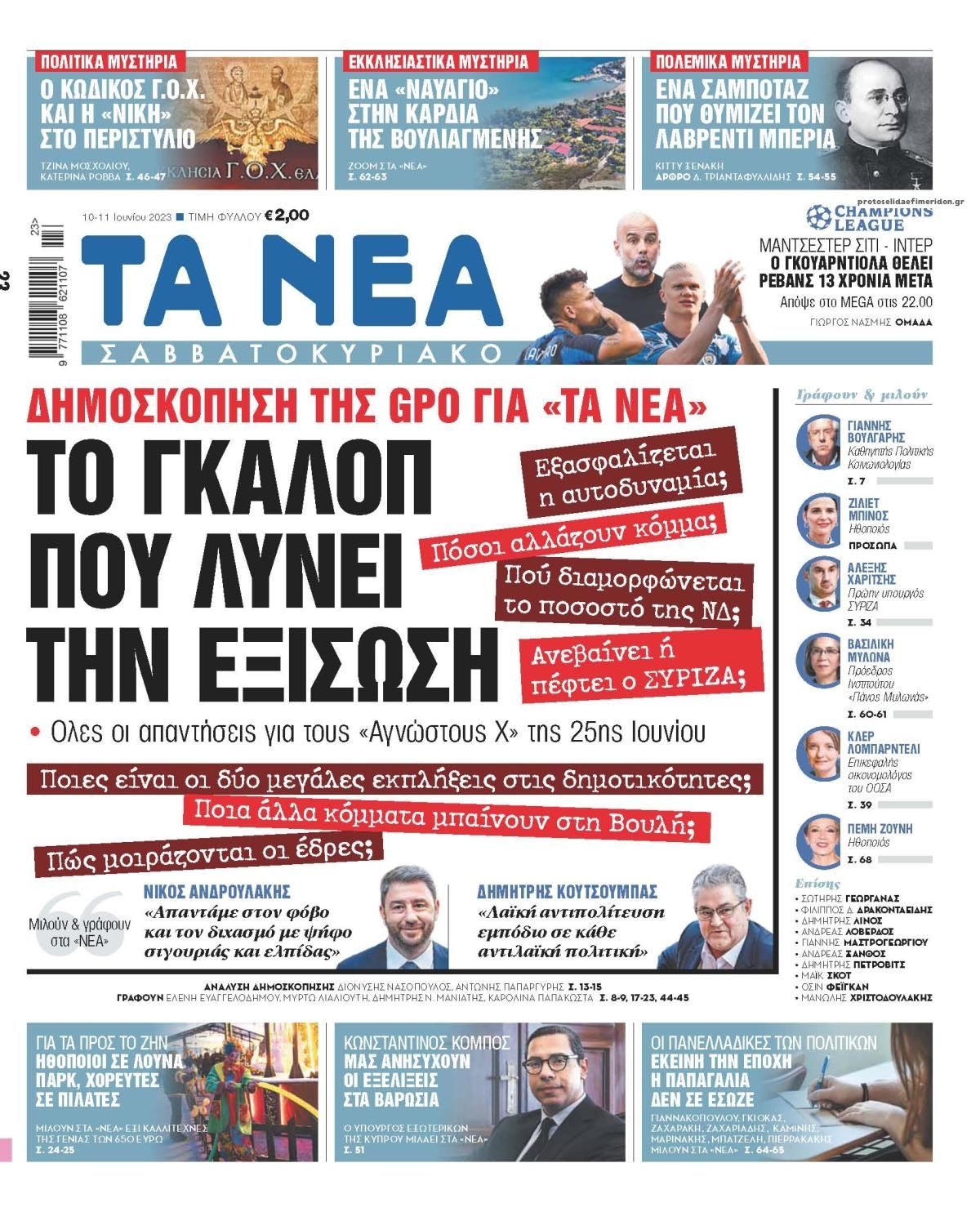 Πρωτοσέλιδο εφημερίδας Τα Νέα
