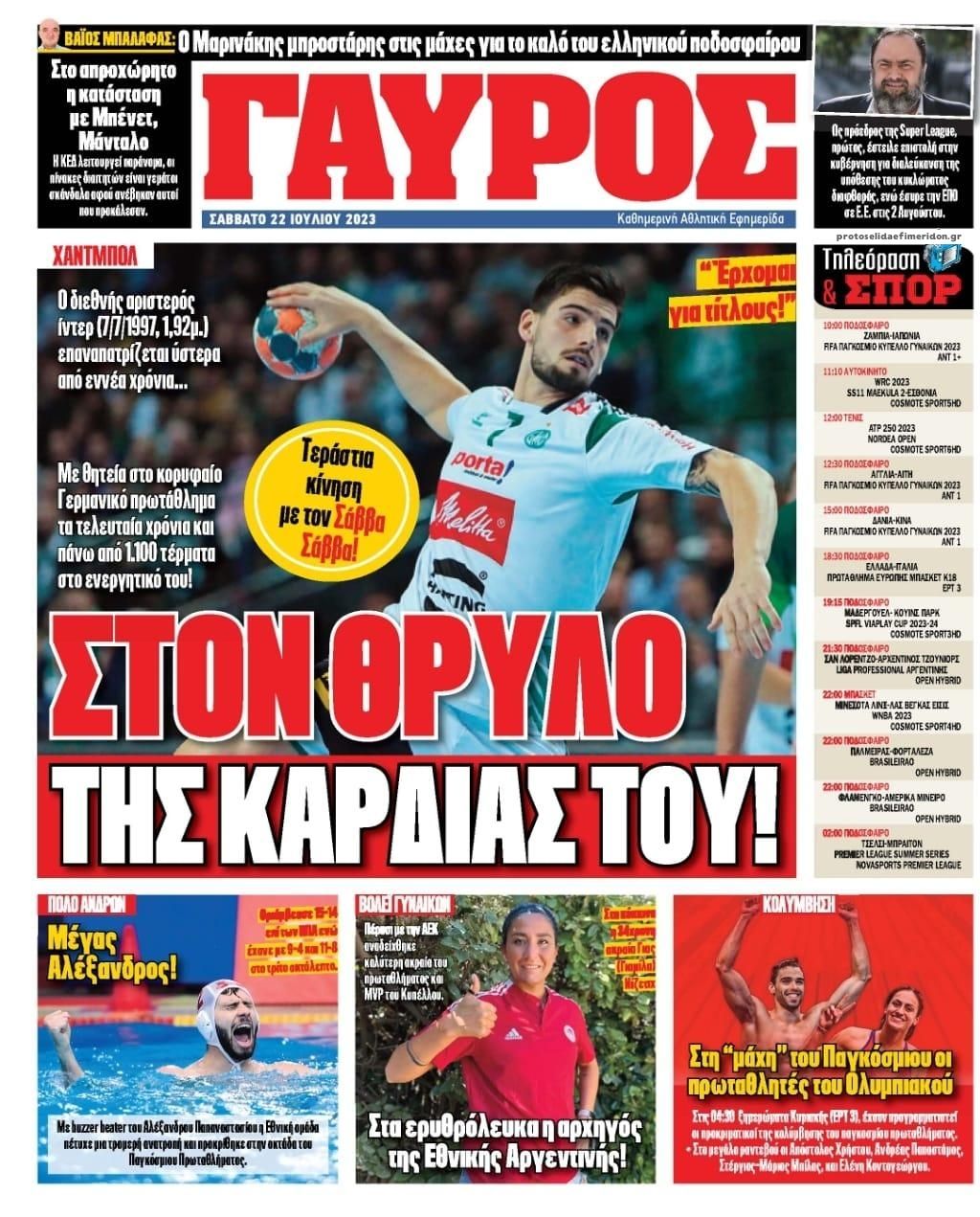 Οπισθόφυλλο εφημερίδας Κόκκινος Πρωταθλητής