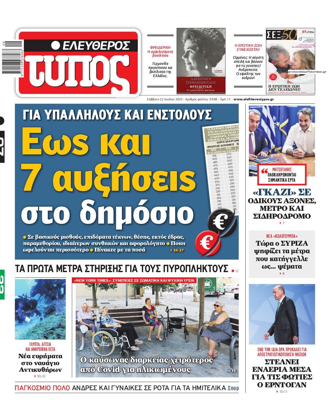 Πρωτοσέλιδο εφημερίδας Ελεύθερος Τύπος