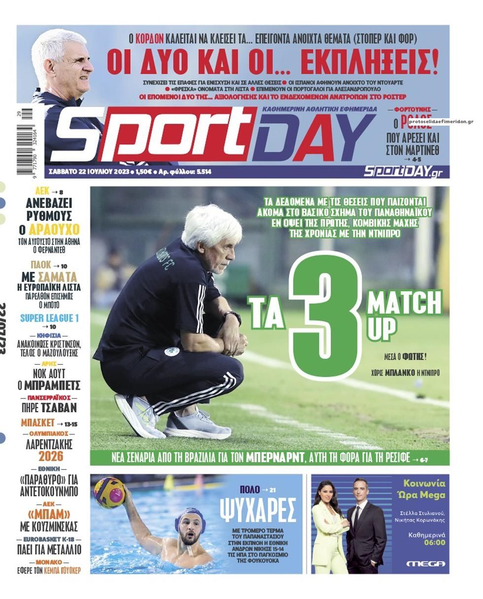 Πρωτοσέλιδο εφημερίδας Sportday