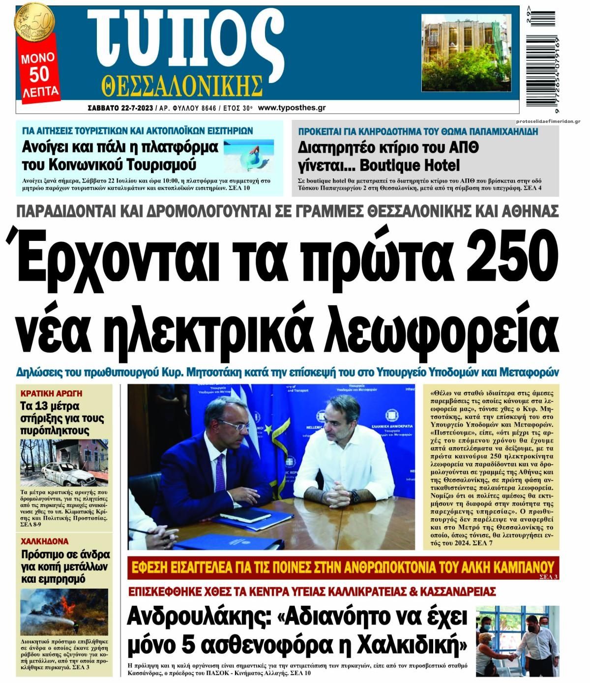 Πρωτοσέλιδο εφημερίδας Τύπος Θεσσαλονίκης
