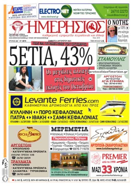 Πρωτοσέλιδο εφημερίδας Ημερήσιος