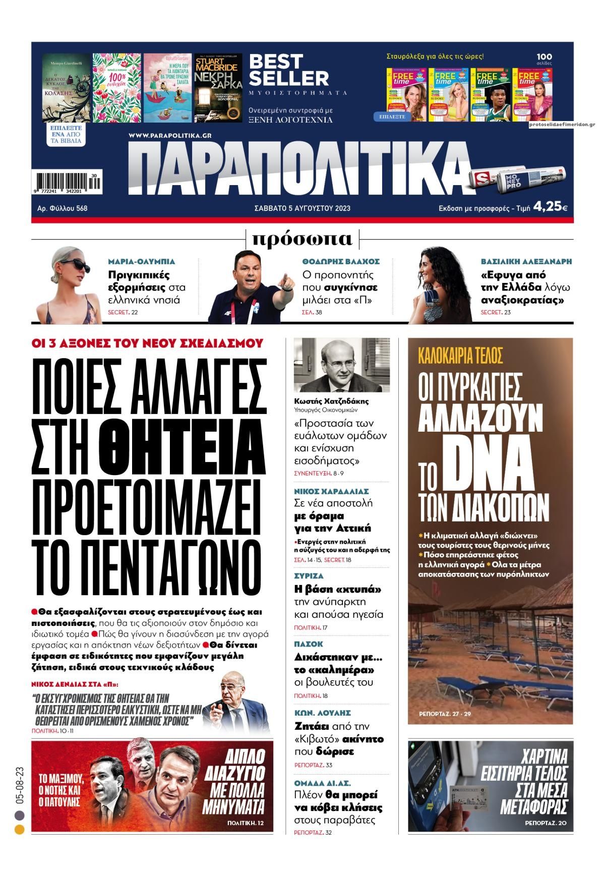 Πρωτοσέλιδο εφημερίδας Παραπολιτικά
