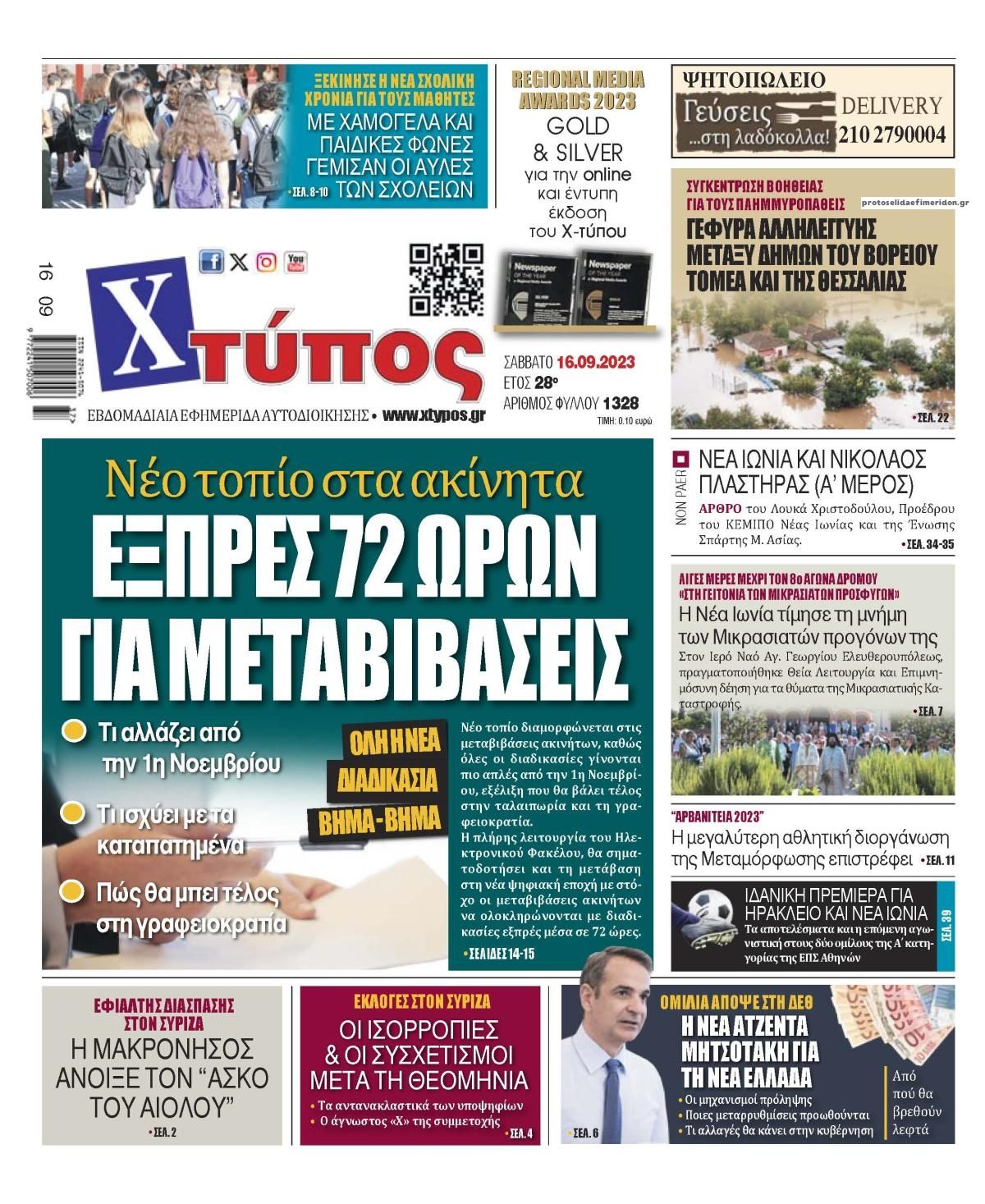 Πρωτοσέλιδο εφημερίδας Χτύπος