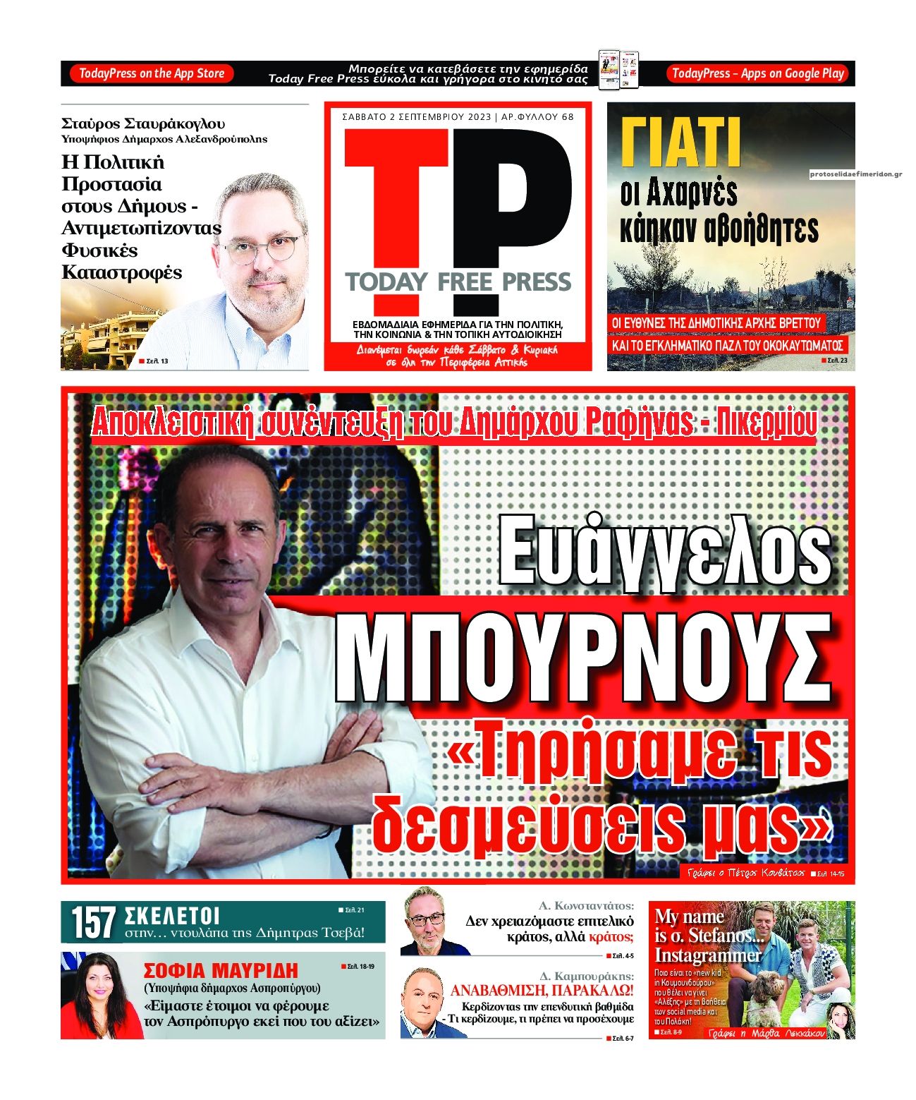 Πρωτοσέλιδο εφημερίδας Today Free Press