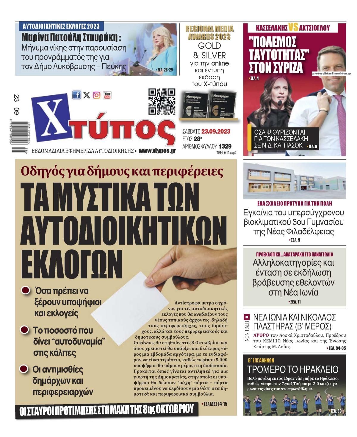 Πρωτοσέλιδο εφημερίδας Χτύπος