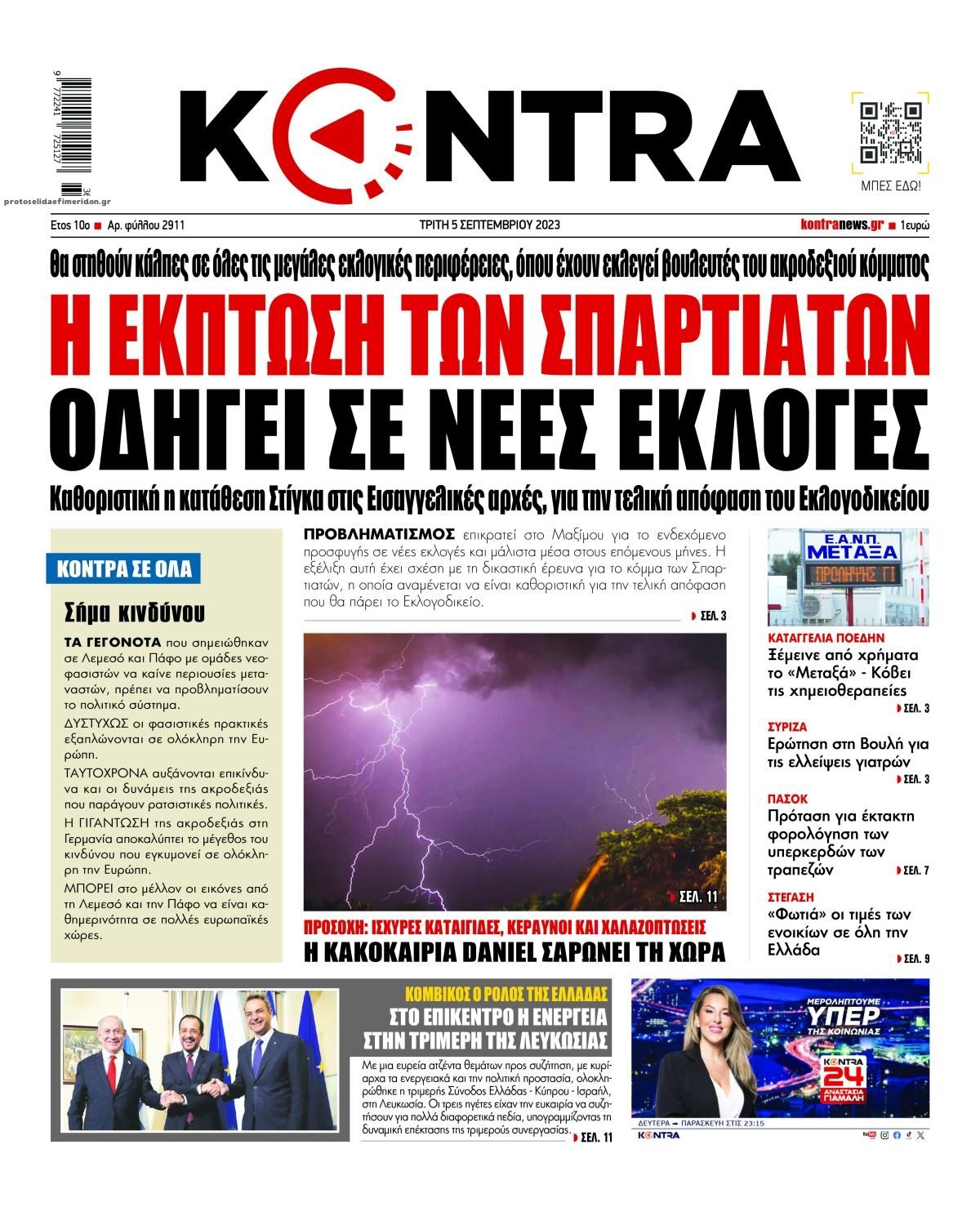 Πρωτοσέλιδο εφημερίδας Kontra News