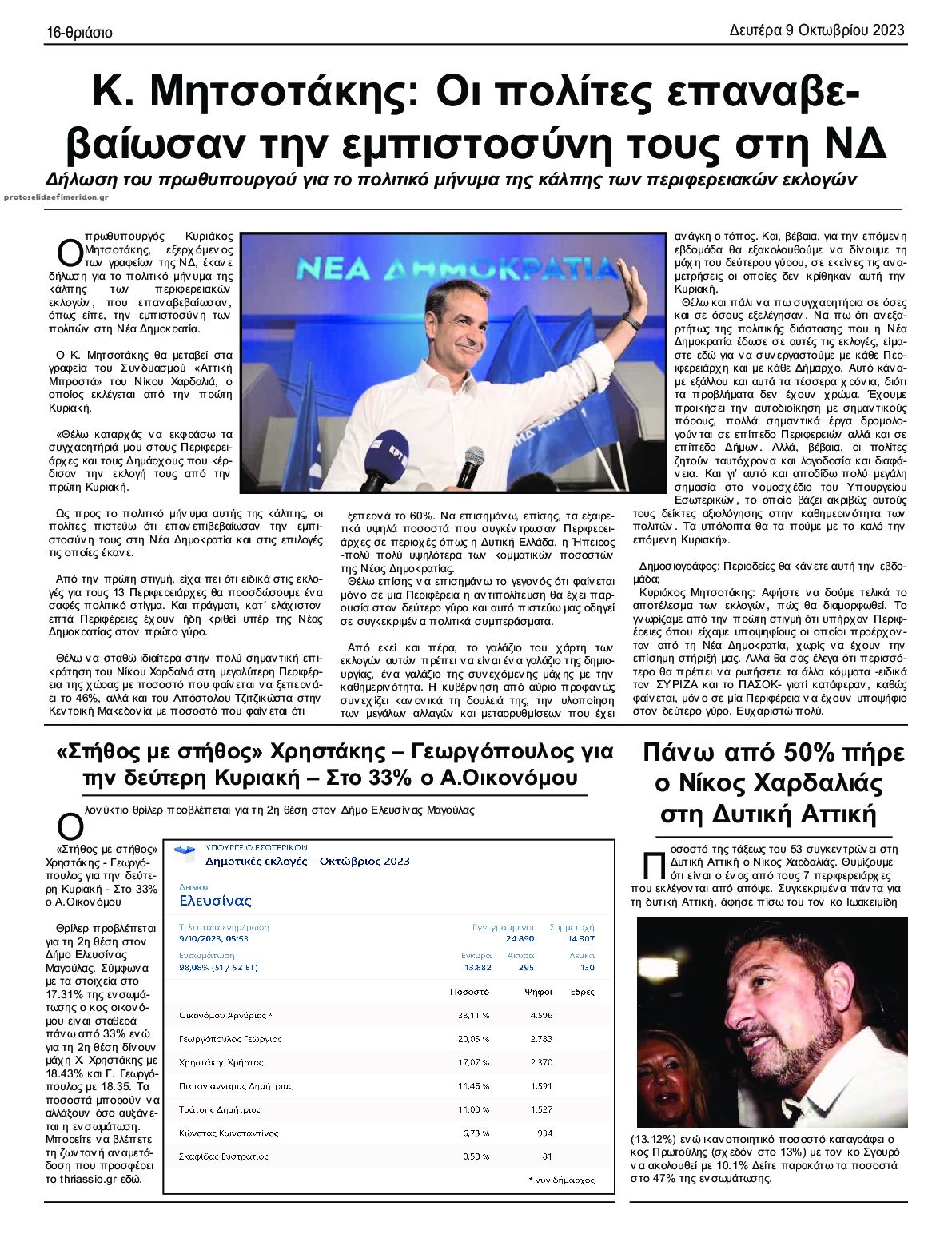 Οπισθόφυλλο εφημερίδας Θριάσιο
