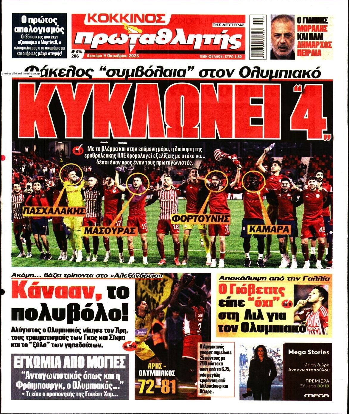 Πρωτοσέλιδο εφημερίδας Κόκκινος Πρωταθλητής