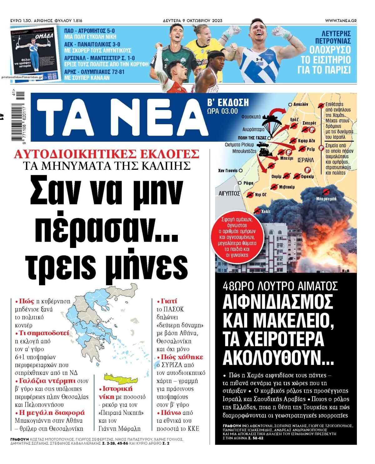 Πρωτοσέλιδο εφημερίδας Τα Νέα