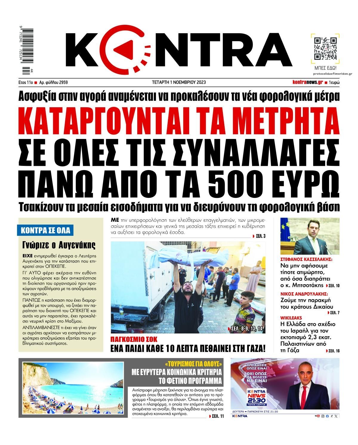 Πρωτοσέλιδο εφημερίδας Kontra News