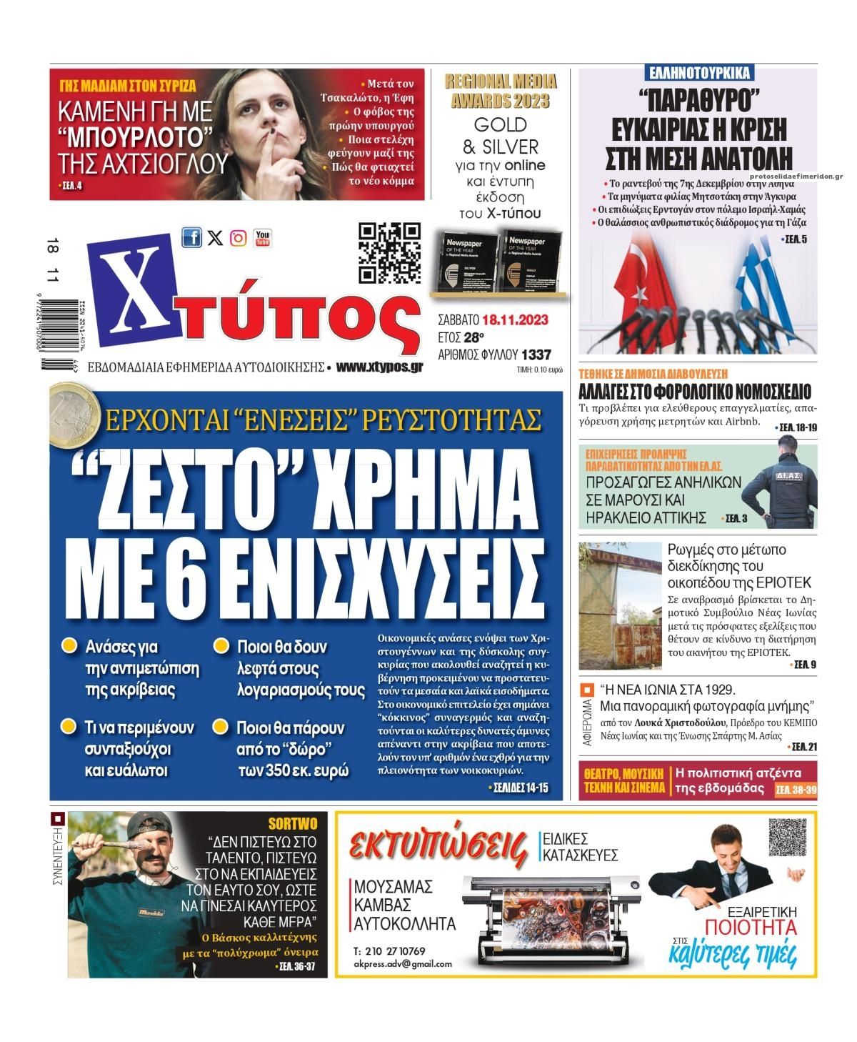 Πρωτοσέλιδο εφημερίδας Χτύπος