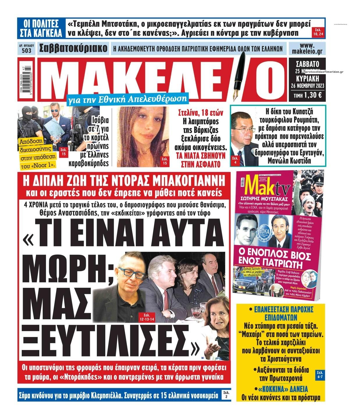Πρωτοσέλιδο εφημερίδας Μακελειό