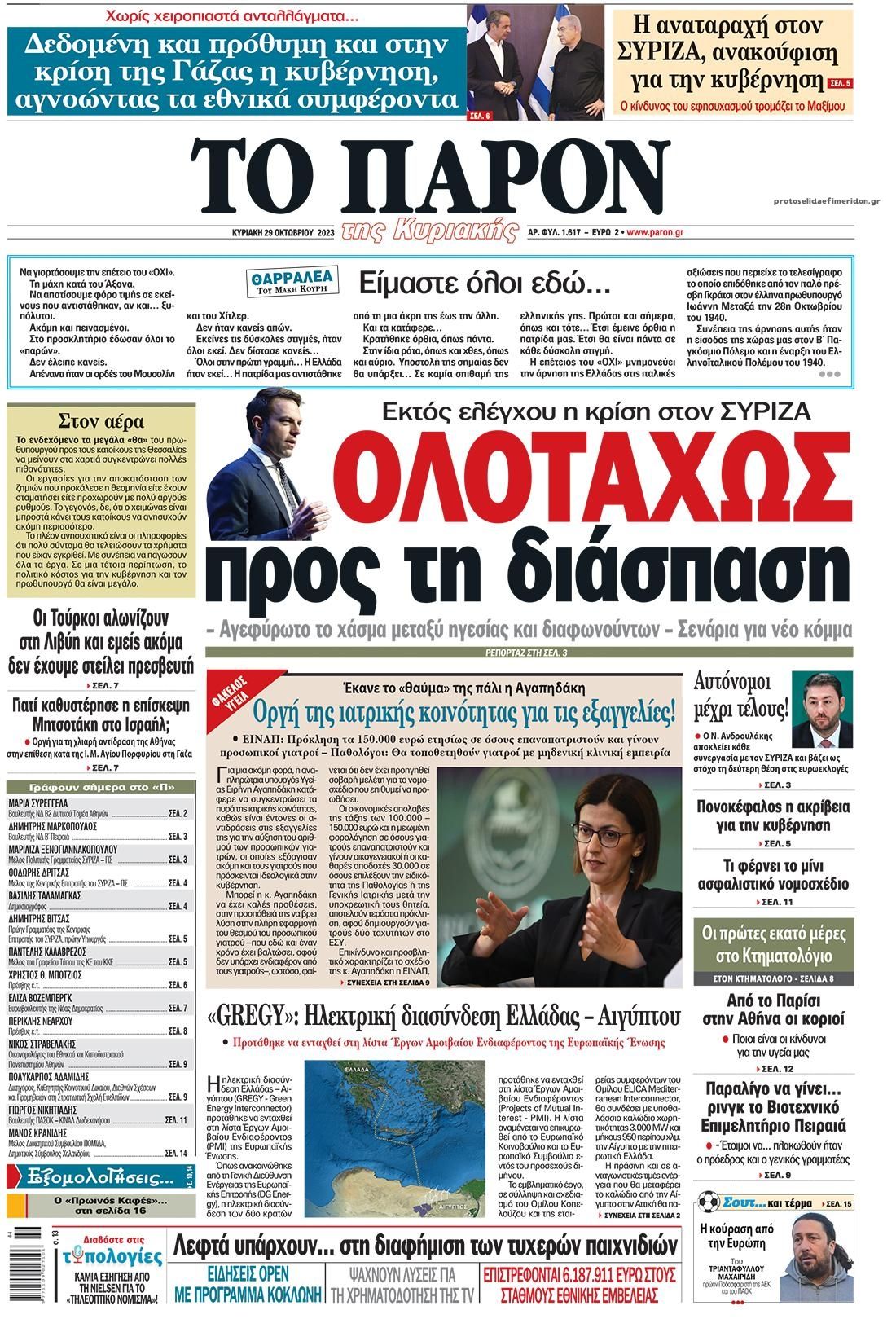 Πρωτοσέλιδο εφημερίδας Το Παρόν