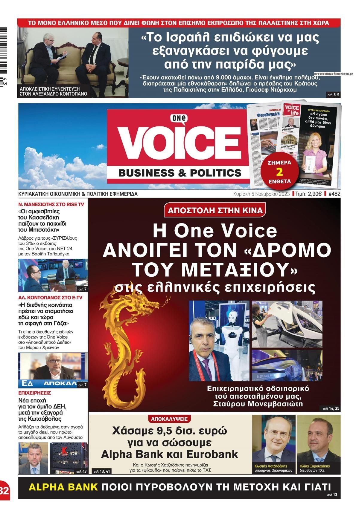 Πρωτοσέλιδο εφημερίδας Finance and Markets Voice