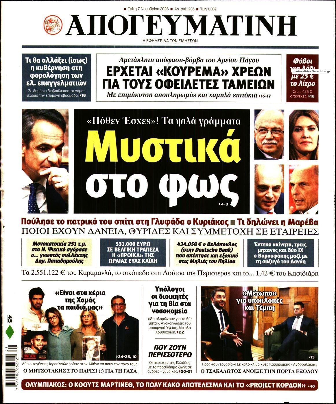Πρωτοσέλιδο εφημερίδας Απογευματινή