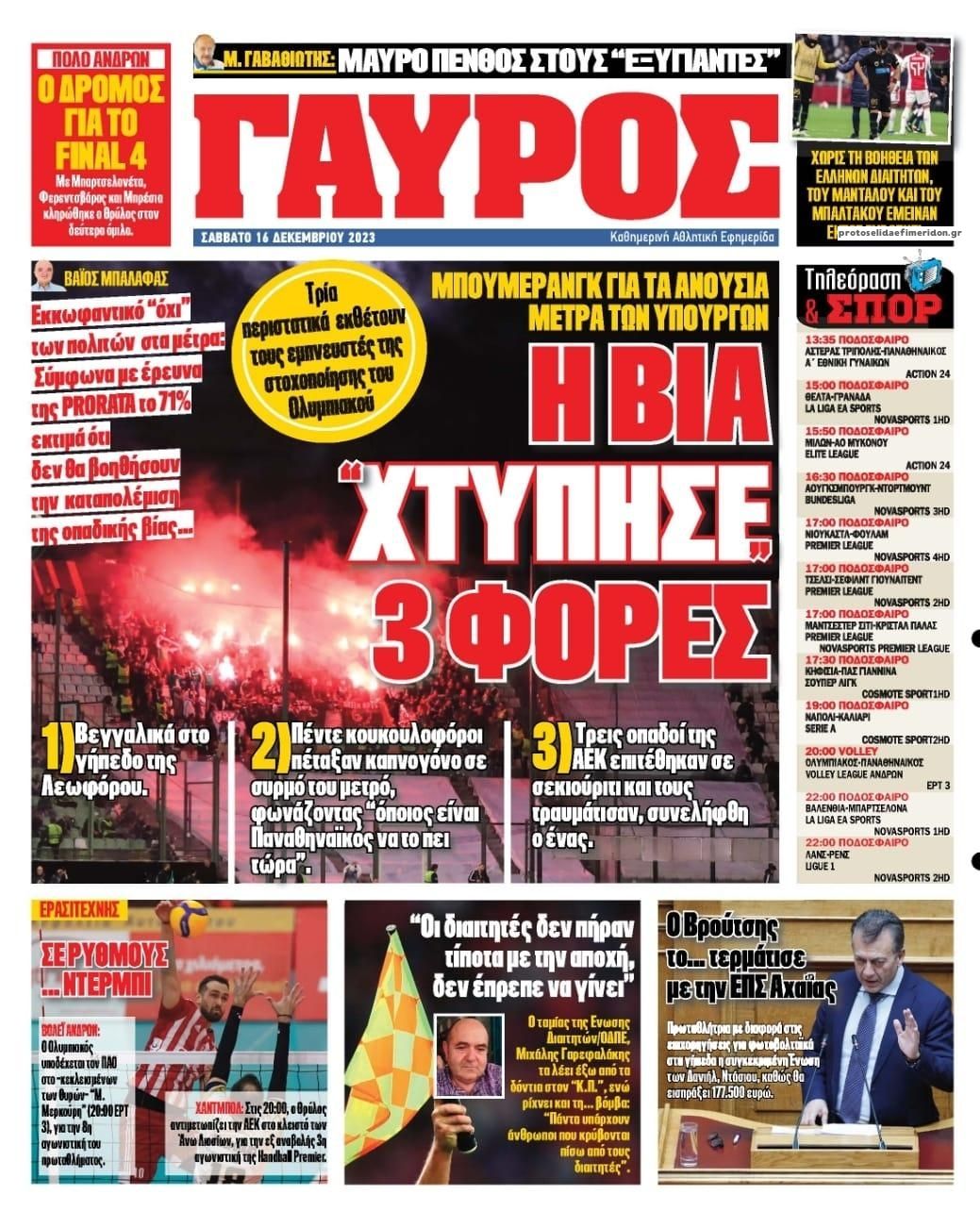 Οπισθόφυλλο εφημερίδας Κόκκινος Πρωταθλητής