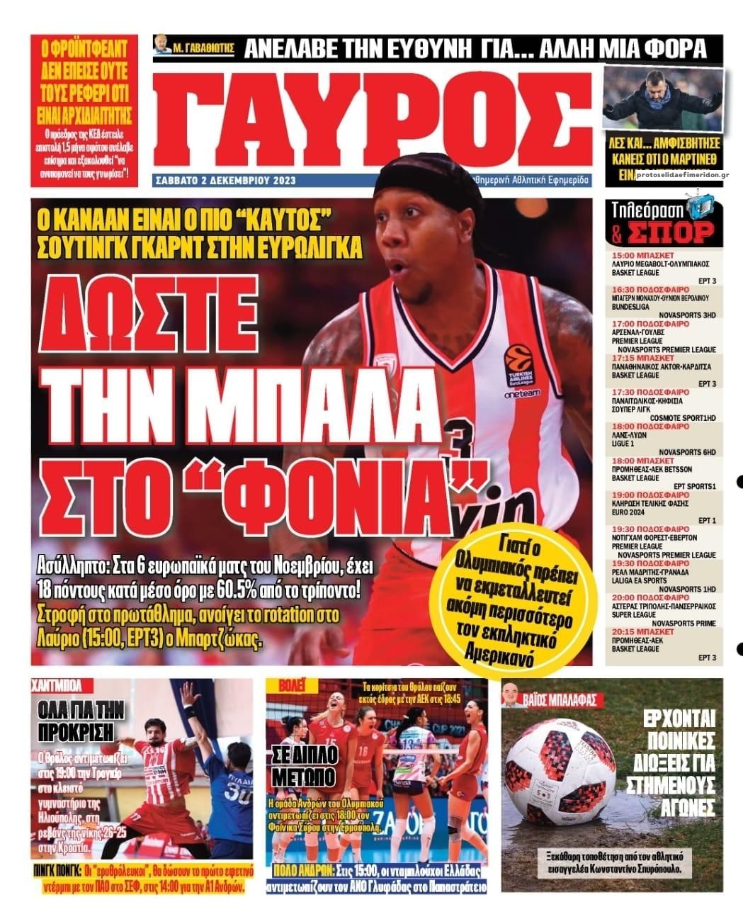 Οπισθόφυλλο εφημερίδας Κόκκινος Πρωταθλητής