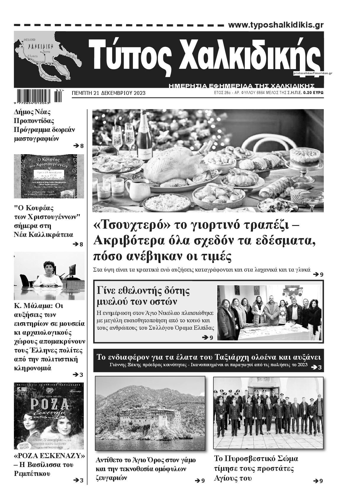 Πρωτοσέλιδο εφημερίδας Τύπος Χαλκιδικής