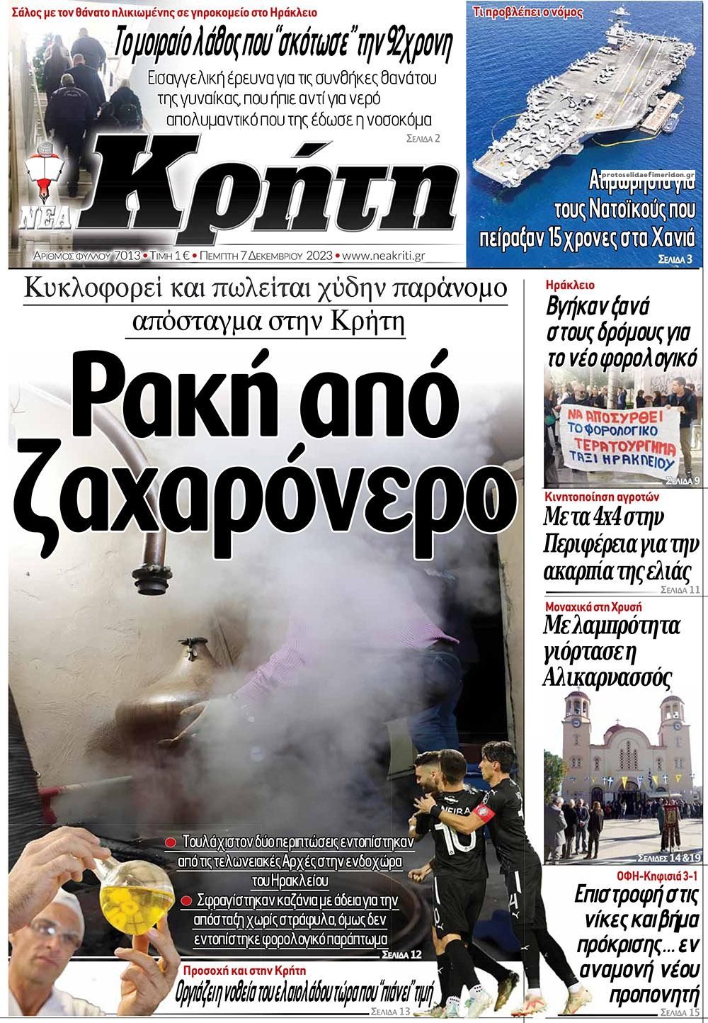Πρωτοσέλιδο εφημερίδας Νέα Κρήτη