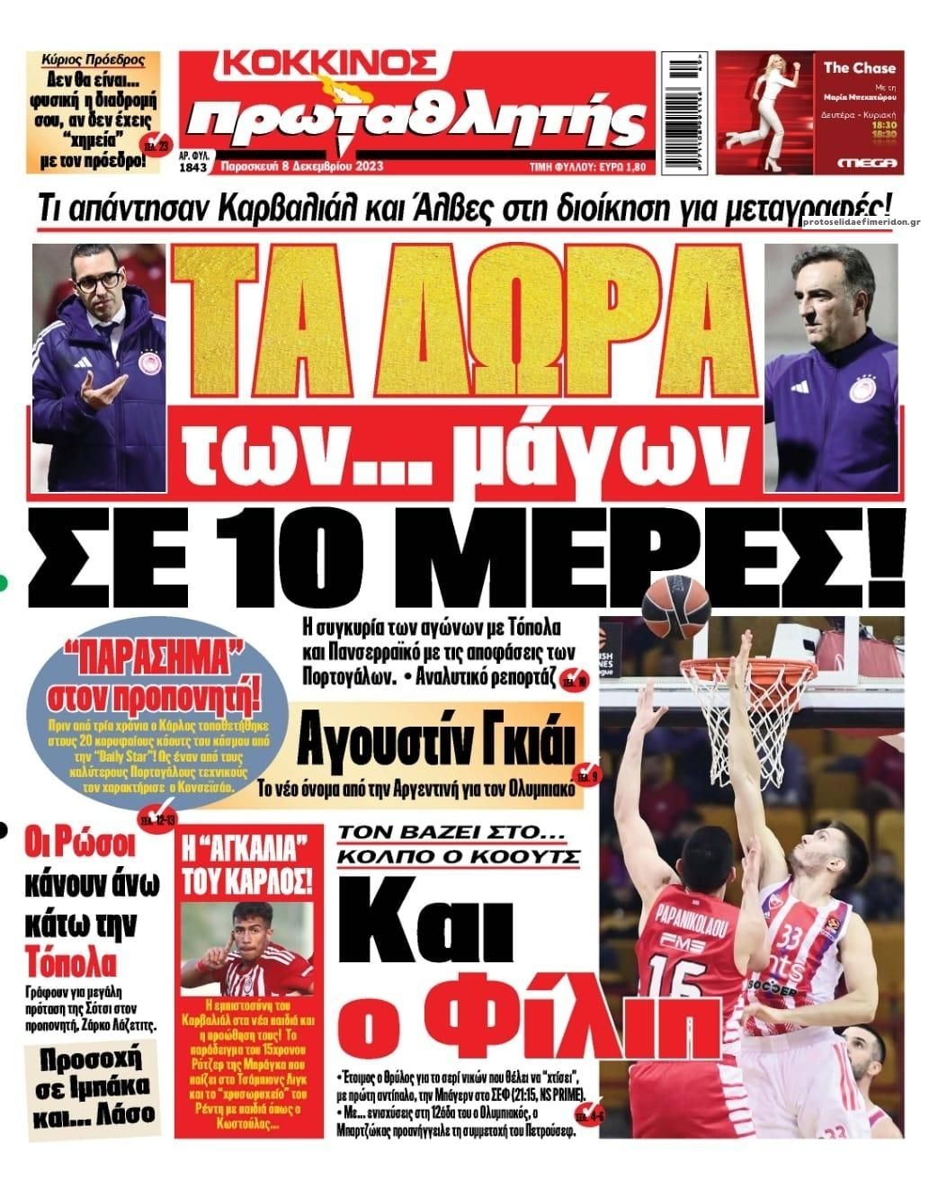 Πρωτοσέλιδο εφημερίδας Κόκκινος Πρωταθλητής