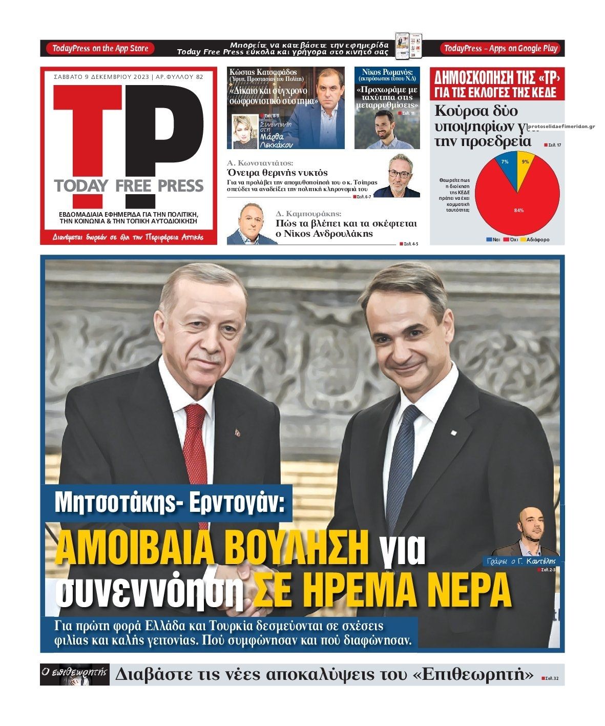 Πρωτοσέλιδο εφημερίδας Today Free Press